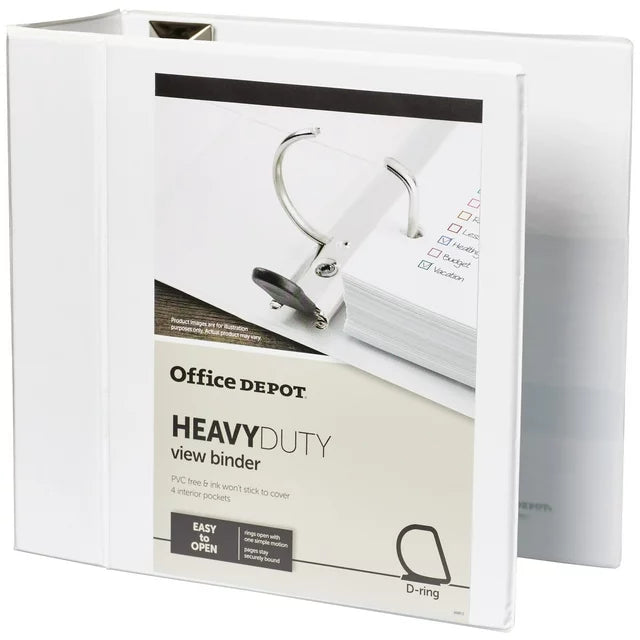 Office Depot Brand Heavy-Duty D-Ring View Binder, 5" Rings