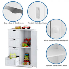 Costway Wooden 4 Drawer Bathroom Cabinet Storage Cupboard 2 Shelves Free Standing White