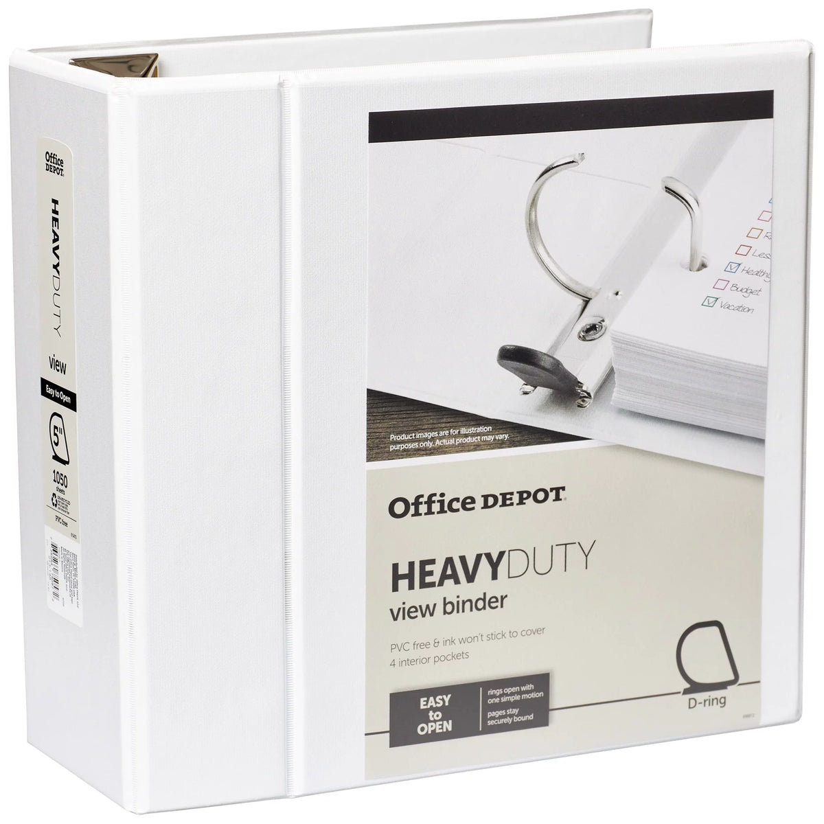 Office Depot Brand Heavy-Duty D-Ring View Binder, 5" Rings