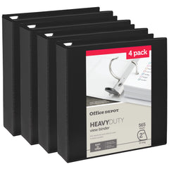 Office Depot Heavy-Duty View 3-Ring Binder, 2" D-Rings, Pack Of 4