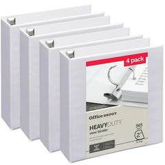 Office Depot Heavy-Duty View 3-Ring Binder, 2" D-Rings,Pack Of 4