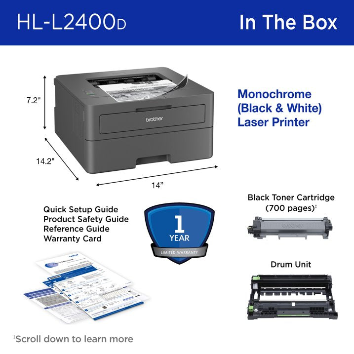 Brother HL-L2400D Compact Monochrome Laser Printer