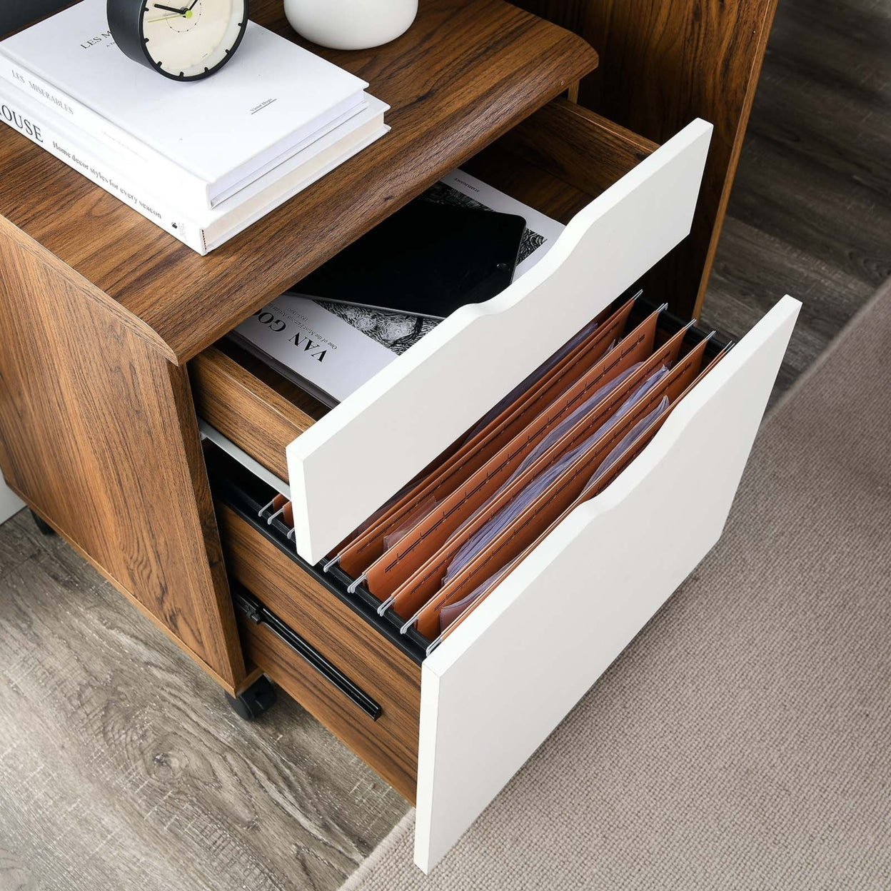 Envision Wood File Cabinet-EEI-5706-WAL-WHI