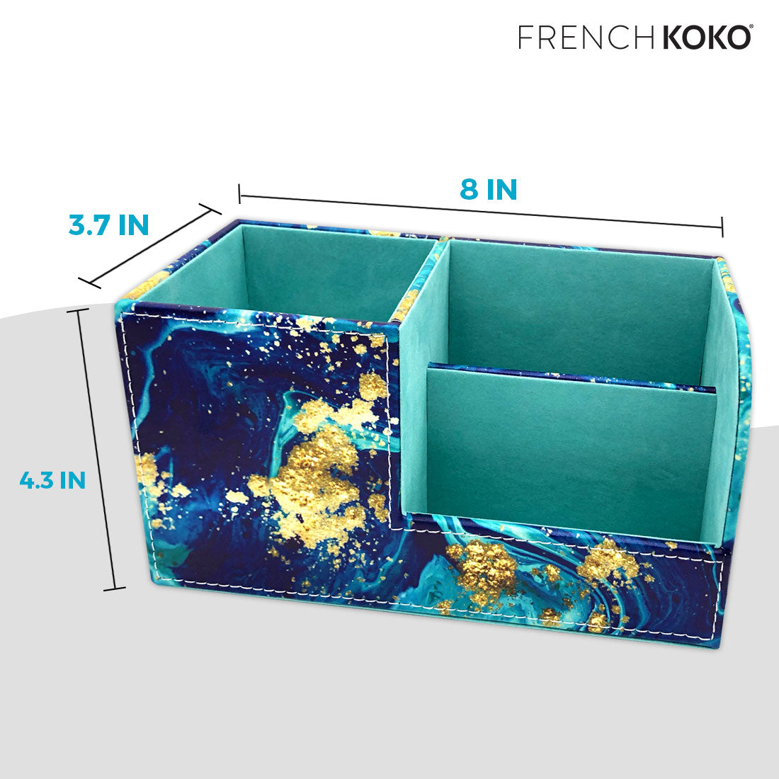 French KOKO PU Leather Desk Organizer Cute Pen Holder Office Pencil Holders Organizers Table Top Desktop Multifunction Accessories Women Kids Girls Children Work School Storage Supplies (marble blue)