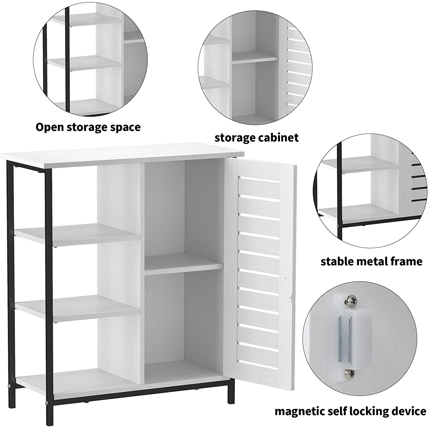 DWVO Free Standing Cabinet Wooden Display Bookcase with Door Storage Organizer 3 Shelves White