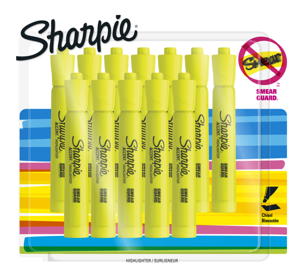 Sharpie Tank Style Highlighters, Chisel Tip, Fluorescent Yellow, 12 Count