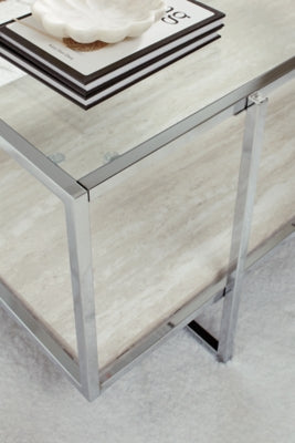 Signature Design by Ashley Bodalli Rectangular Contemporary Cocktail Table,  Glass Top with Faux Marble