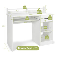 Costway 22" Wide Computer Desk Writing Study Laptop Table w/ Drawer & Keyboard Tray White