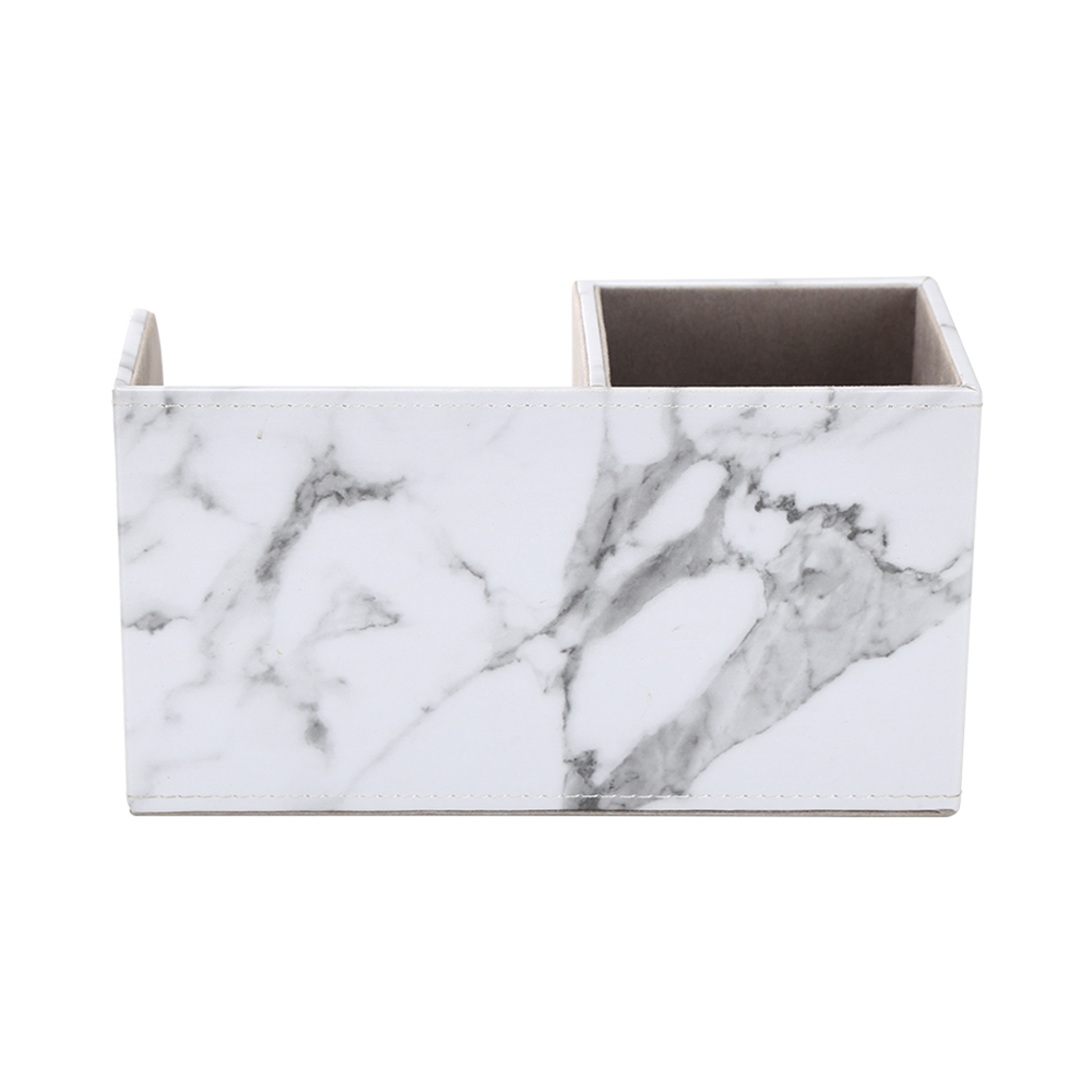 KINGFOM Pen Holder, PU Leather Desk Organizer Home School Office Stationery Storage Box , White Marble