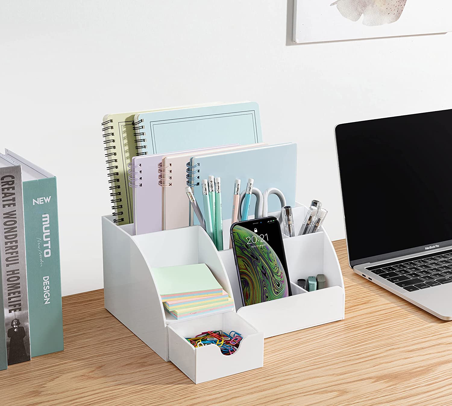 White Desk Organizer Acrylic For Home Office and School Supplies And Accessories