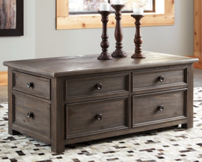 Signature Design by Ashley Wyndahl Rustic Rectangular Lift Top Coffee Table with 4 Storage Drawers, Dark Brown with Distressed Finish