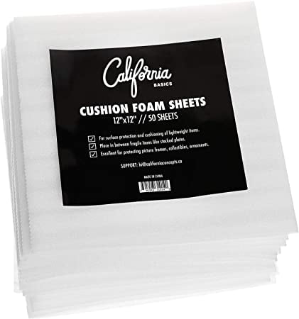 USA Moving Supply Cushion Foam Sheets 12” x 12” (50 Count), Packing Foam Supplies for Moving, Safely Wrap Dishes, Glasses & Furniture Legs…