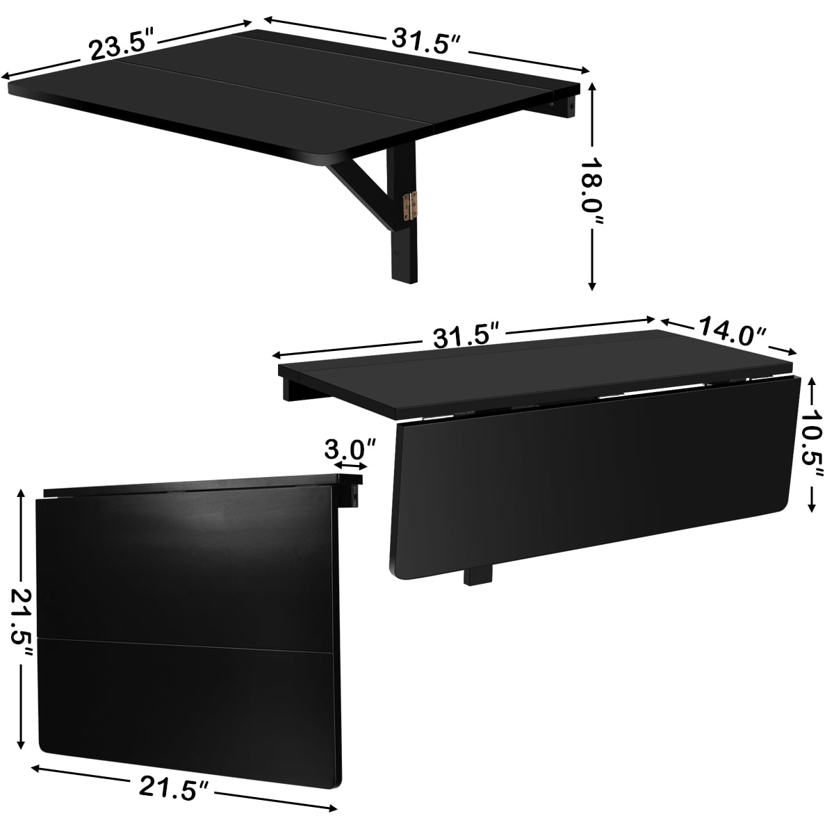 Gymax Black Wall-Mounted Drop-Leaf Table Floating Folding Desk