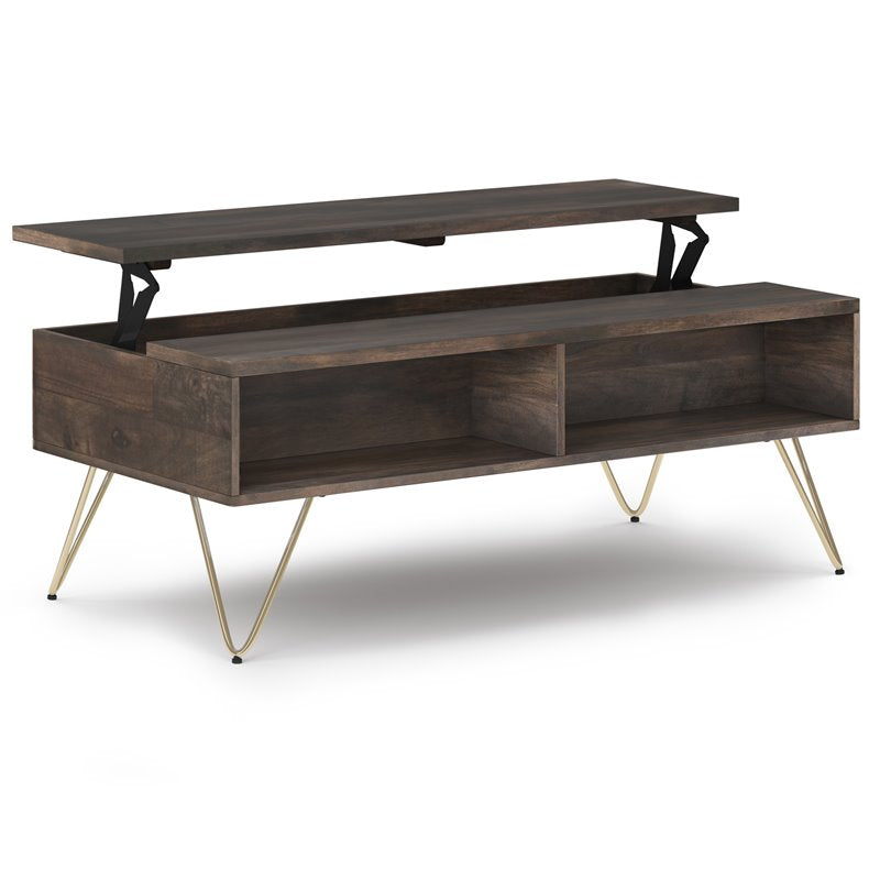 Trent Home Mango Wood 48" Rectangle Lift Top Coffee Table in Ebony