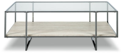 Signature Design by Ashley Bodalli Rectangular Contemporary Cocktail Table,  Glass Top with Faux Marble