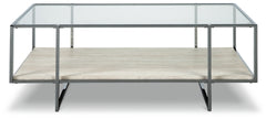 Signature Design by Ashley Bodalli Rectangular Contemporary Cocktail Table,  Glass Top with Faux Marble