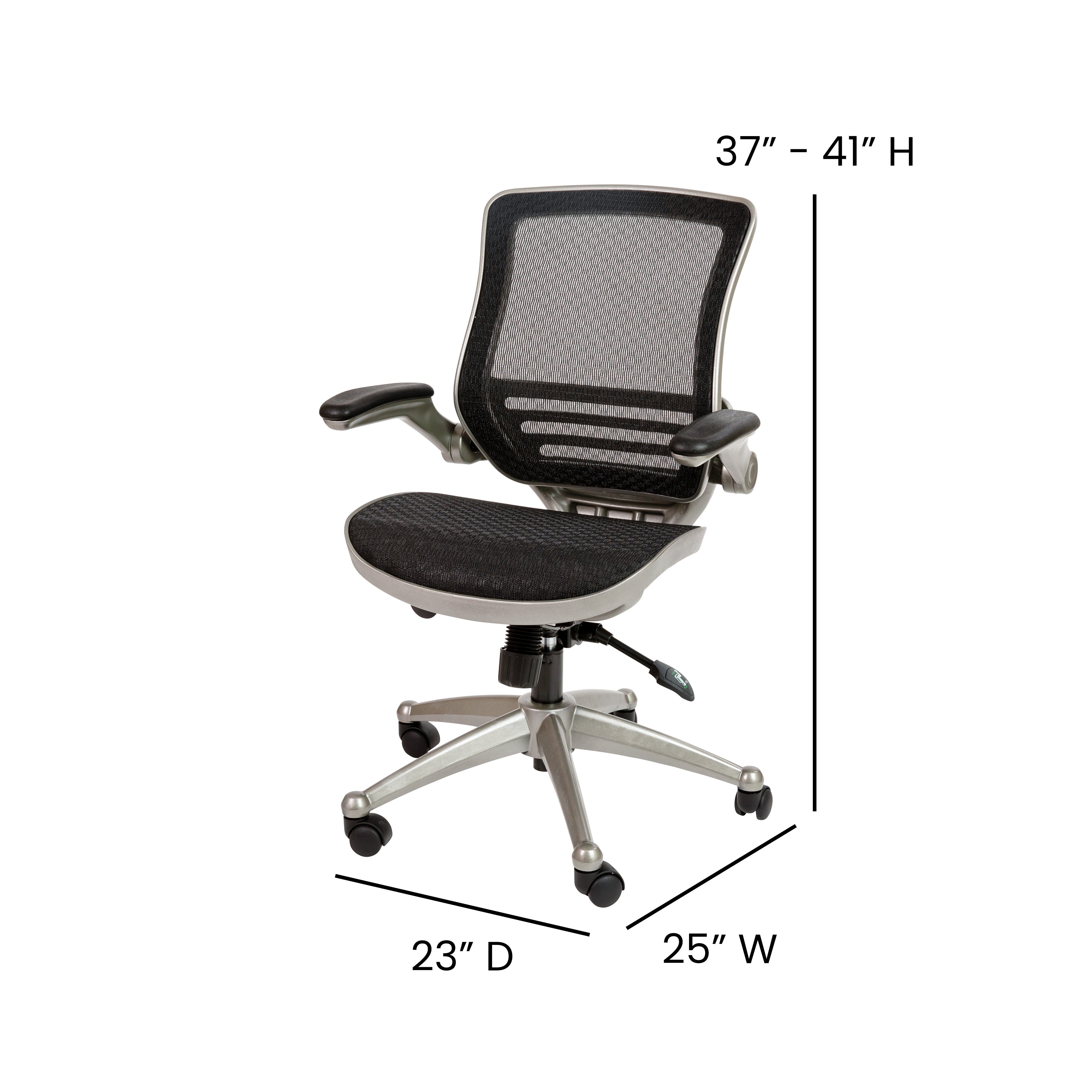 Flash Furniture Mid-Back Transparent Black Mesh Executive Swivel Office Chair with Graphite Silver Frame and Flip-Up Arms