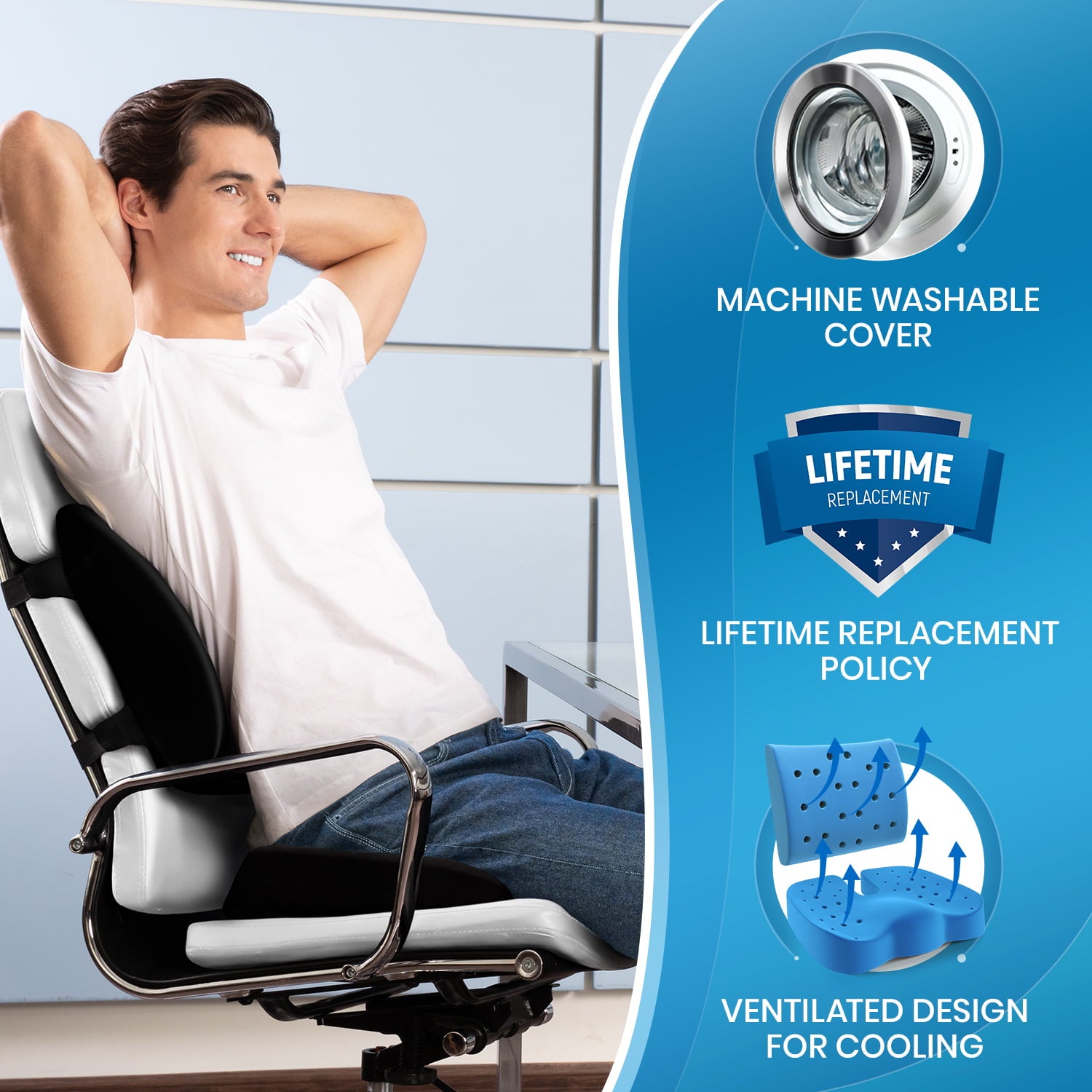 Everlasting Comfort Office Chair Seat Cushion and Lumbar Support Pillow Combo