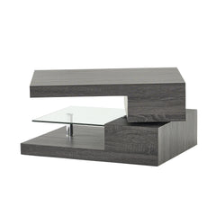 Noble House Maynard Rectangular Mod Coffee Table with Glass, Black