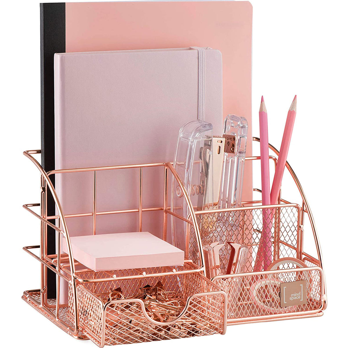 Mindspace Desk Organizers 5 Compartments with Drawer Desktop Organizer for Room and Office Supplies and Accessories Rose Gold