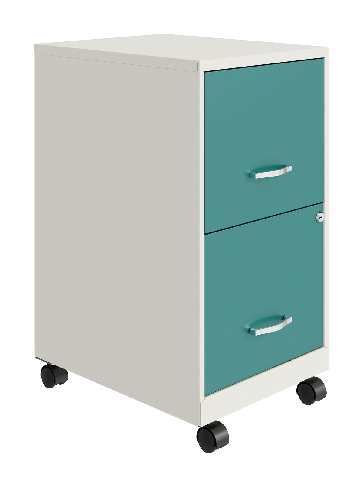 Space Solutions 18" Deep 2 Drawer Mobile Letter Width Vertical File Cabinet, White/Teal