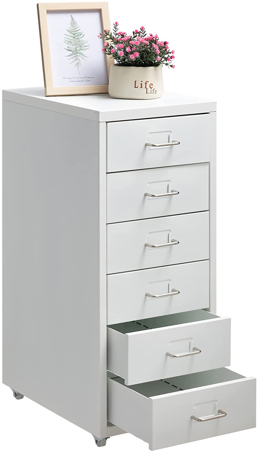 HollyHOME 6-Drawer Vertical Rolling Cabinet, White