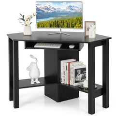 Costway Wooden Corner Desk With Drawer Computer PC Table Study Office Room Black