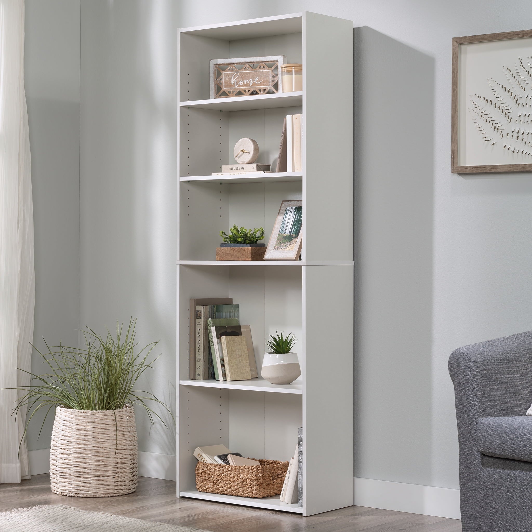 Sauder Beginnings 5 -Shelf Bookcase, Soft White Finish