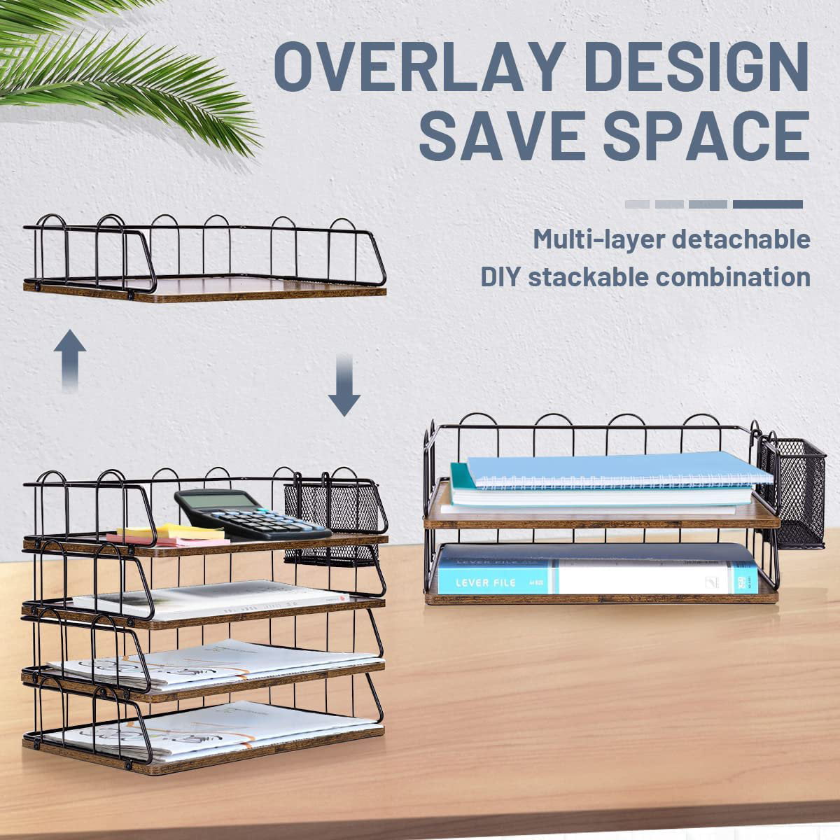 Techvida Desk Organizer, Paper Tray, Stackable Letter Tray Organizer with Pen Holder (2 Layer)