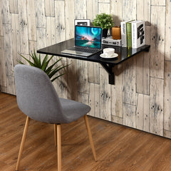 Gymax Black Wall-Mounted Drop-Leaf Table Floating Folding Desk