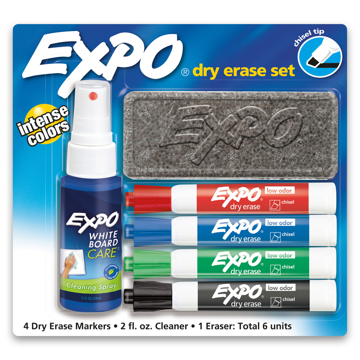 Expo Dry Erase 6-Piece Starter Set with 4 Chisel Tip Markers, Eraser, and Cleaning Spray