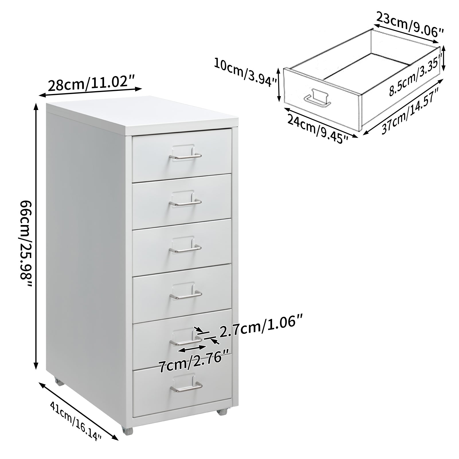 HollyHOME 6-Drawer Vertical Rolling Cabinet, White