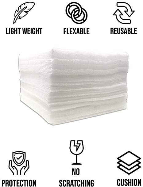 TotalBox 100 Pack Foam Sheet - 12" x 12" x 1/16" Foam Cushioning for Moving Shipping Packaging Storage