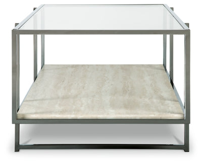 Signature Design by Ashley Bodalli Rectangular Contemporary Cocktail Table,  Glass Top with Faux Marble