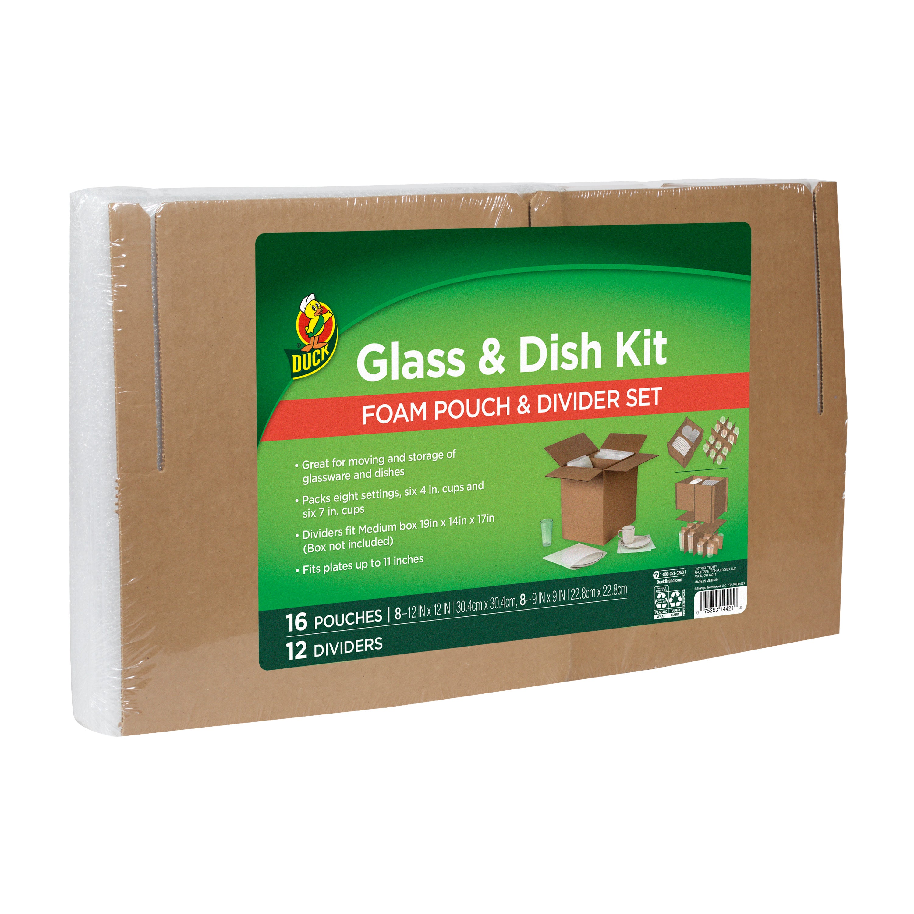 Duck Dish and Glass Moving Kit, 16 Pouches and 12 Corrugate Dividers in Each, 3 Pack