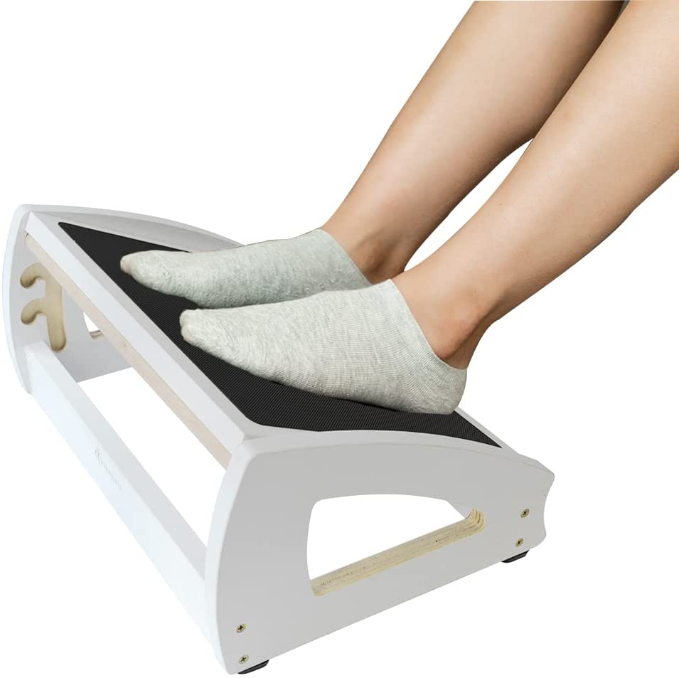 StrongTek Adjustable Under Desk Footrest,with 3 Height Position, Wooden Foot Stool Under Desk