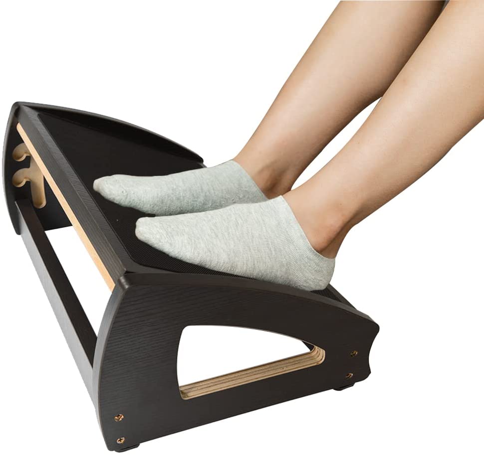 StrongTek Adjustable Under Desk Footrest,with 3 Height Position, Wooden Foot Stool Under Desk