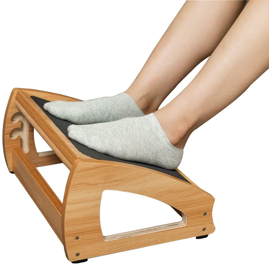 StrongTek Adjustable Under Desk Footrest,with 3 Height Position, Wooden Foot Stool Under Desk