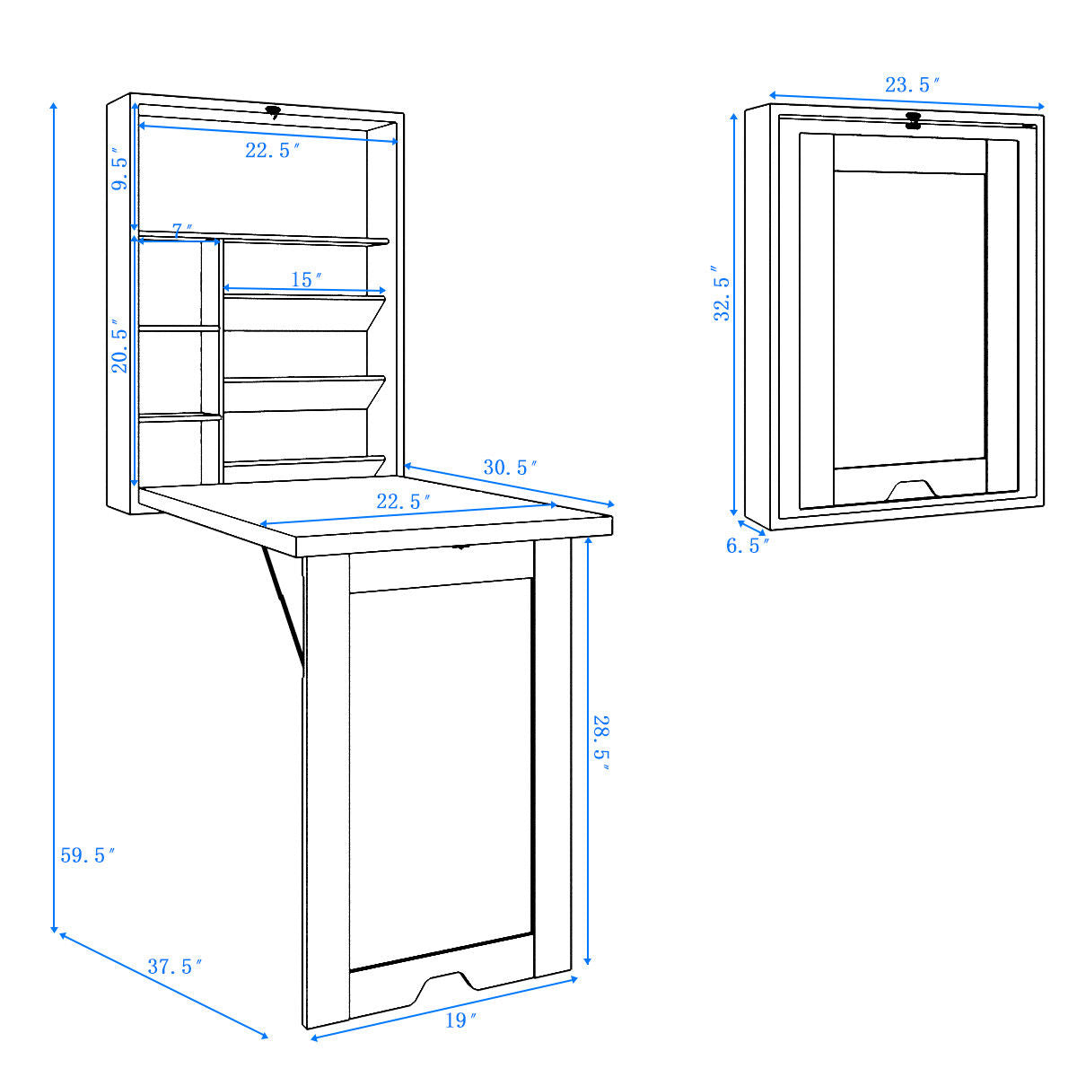 Gymax Black Wall Mounted Fold-Out Convertible Floating Desk