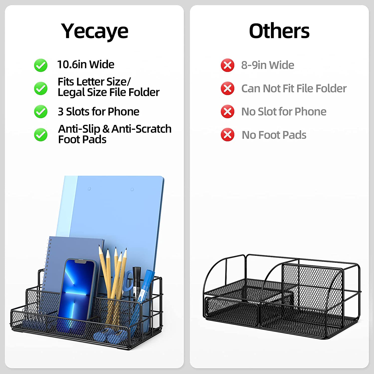 Yecaye Mesh Desk Organizer Multifunctional Desktop Organizer Office Supplies Holder Black