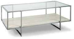 Signature Design by Ashley Bodalli Rectangular Contemporary Cocktail Table,  Glass Top with Faux Marble