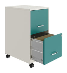 Space Solutions 18" Deep 2 Drawer Mobile Letter Width Vertical File Cabinet, White/Teal