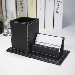 KINGFOM Business Card Holder, PU Leather Pen Holder Business Card Box Name Card Holder Office Organizer Desktop Organizer Black