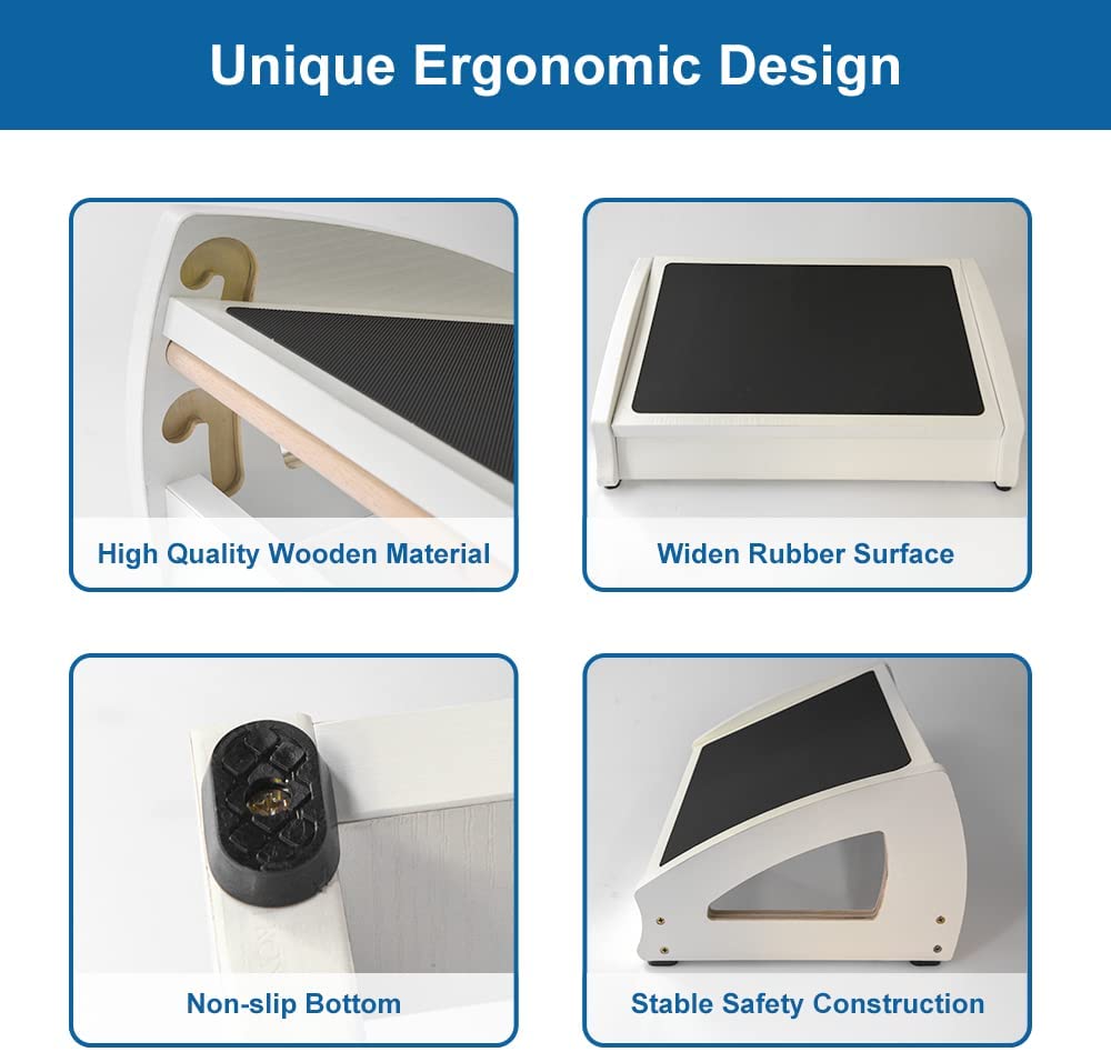 StrongTek Adjustable Under Desk Footrest,with 3 Height Position, Wooden Foot Stool Under Desk