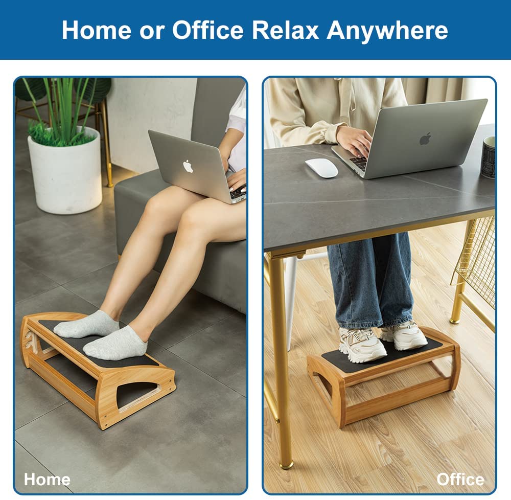 StrongTek Adjustable Under Desk Footrest,with 3 Height Position, Wooden Foot Stool Under Desk