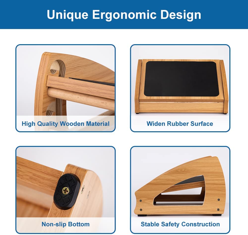 StrongTek Adjustable Under Desk Footrest,with 3 Height Position, Wooden Foot Stool Under Desk