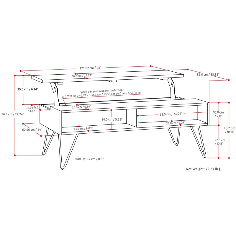 Trent Home Mango Wood 48" Rectangle Lift Top Coffee Table in Ebony