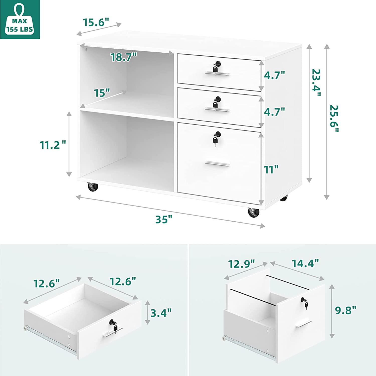 YITAHOME 3 Drawer Wood Lateral Filing Cabinet with Locks, Printer Stand Storage with Shelves for Home Office