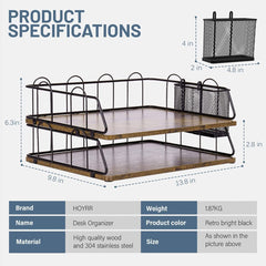 Techvida Desk Organizer, Paper Tray, Stackable Letter Tray Organizer with Pen Holder (2 Layer)