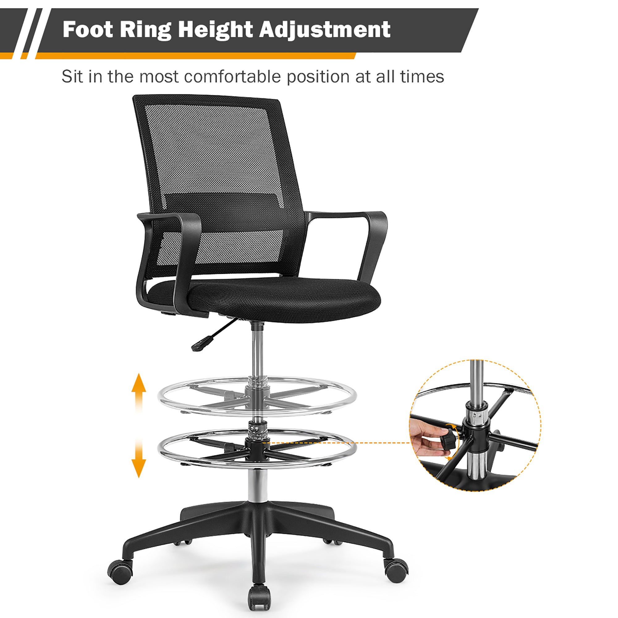 Costway Drafting Chair Tall Office Chair Adjustable Height w/Footrest